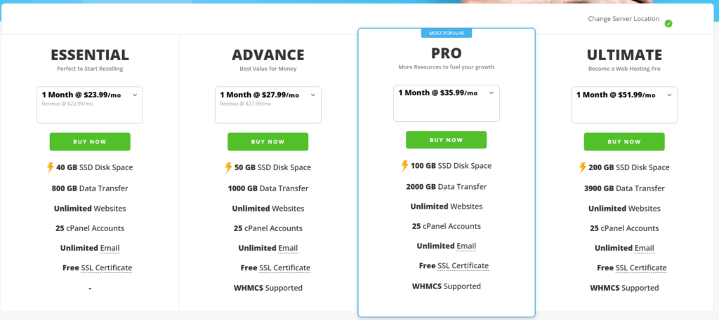At the same time, this was what the competition's offer looked like - ResellerClub.com
